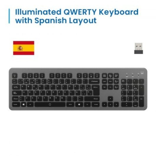 Clavier Ewent EW3296 Slim Sans Fil Rétroéclairé Bluetooth QWERTY
