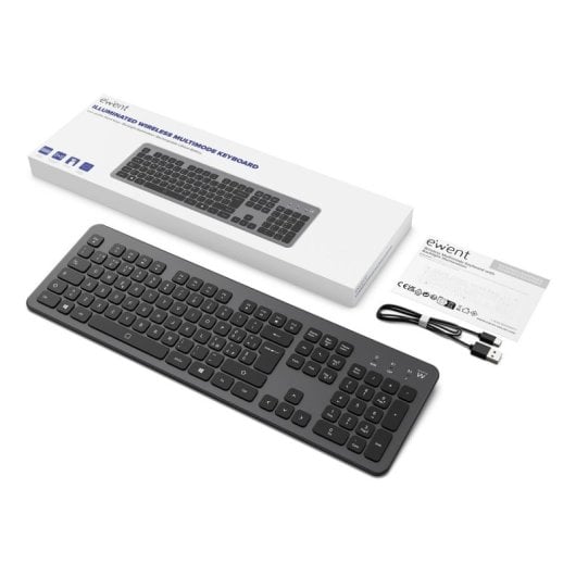 Teclado Ewent EW3296 Inalámbrico Bluetooth Completo Retroiluminado Bajo Perfil Negro/Gris