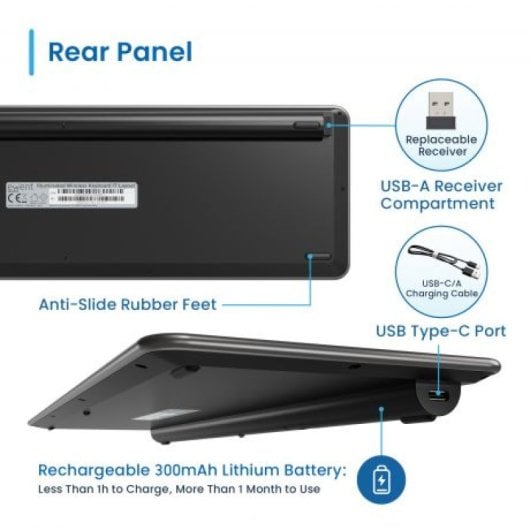 Clavier Ewent EW3296 Slim Sans Fil Rétroéclairé Bluetooth QWERTY