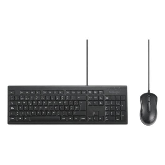 Teclado Kensington KM100 EQ QWERTY Español USB Membrana Resistente a derrames Negro con Ratón incluido
