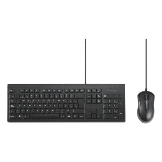 Teclado Kensington KM100 EQ QWERTY Español USB Membrana Resistente a derrames Negro con Ratón incluido