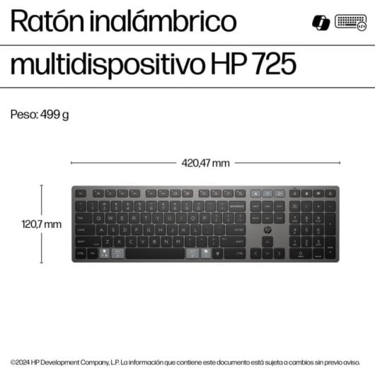 Clavier sans fil HP 725 Multidispositif Réchargeable Gris 100%