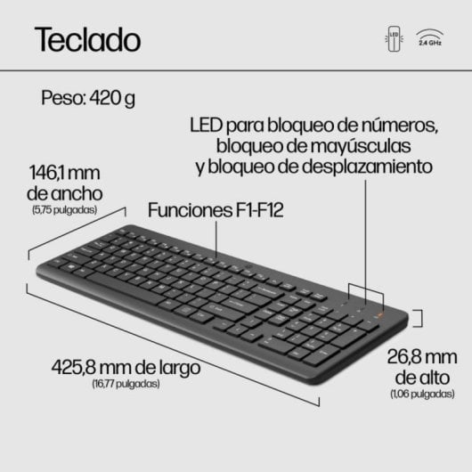 Teclado y Ratón Inalámbrico HP 330 Completo 2.4GHz Negro USB AAA Chiclet Ambidiestro