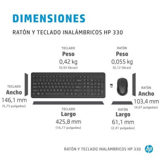 Teclado y Ratón Inalámbrico HP 330 Completo 2.4GHz Negro USB AAA Chiclet Ambidiestro