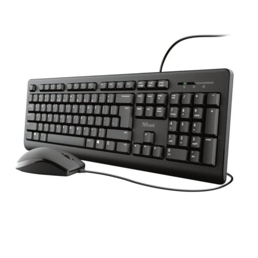 Pack Teclado Trust Primo QWERTY Español Alámbrico Perfil Bajo Negro + Ratón Ambidiestro
