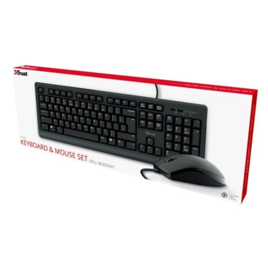 Pack Teclado Trust Primo QWERTY Español Alámbrico Perfil Bajo Negro + Ratón Ambidiestro