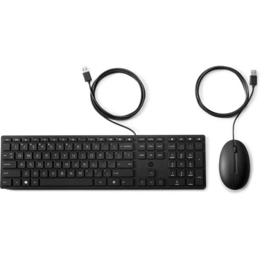 Teclado HP 320MK de membrana com rato USB com fio preto e tecla Copilot