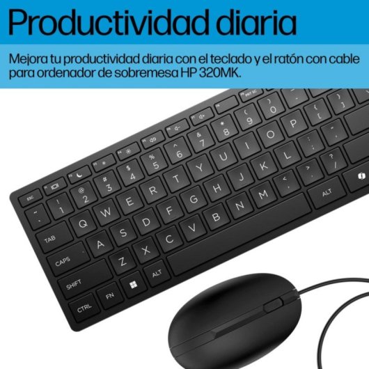 Teclado HP 320MK Interruptor de Membrana Cableado USB Negro Ratón Incluido Copilot