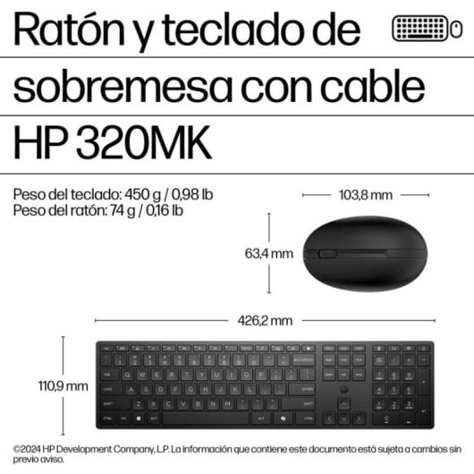 Teclado HP 320MK Interruptor de Membrana Cableado USB Negro Ratón Incluido Copilot
