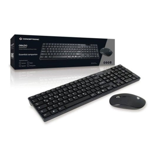 Clavier Conceptronic ORAZIO01DE sans fil QWERTZ allemand avec souris optique noire