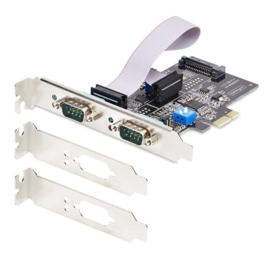 Tarjeta Serie PCIe StarTech.com 2 Puertos DB9 RS232/RS422/RS485 AX99100 ESD 15kV Win/Linux Brackets Bajo Perfil