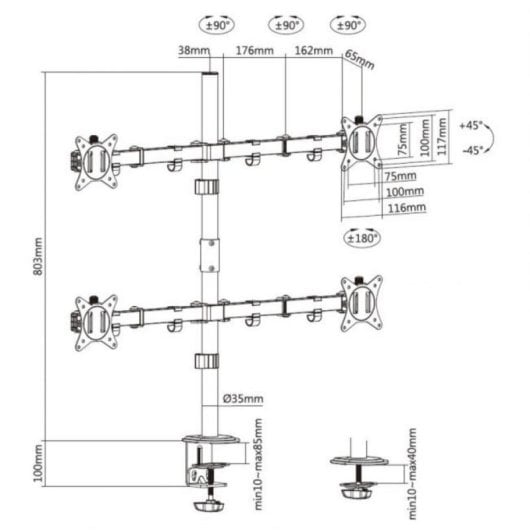 Monitorhalterung Equip Für Vier Monitore 17-32 Zoll Abnehmbar Schwarz Monitorhalterung Equip Für Vier Monitore 17-32 Zoll Abnehmbar Schwarz