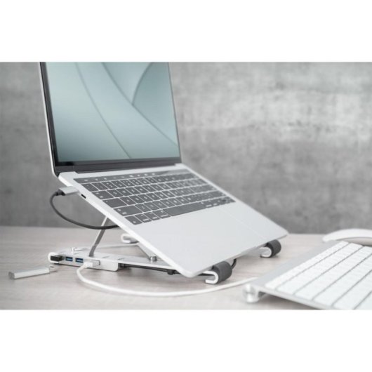 Soporte para portátil Digitus DA-10070 aluminio ajustable, USB-C PD, hub 5 puertos, 10-17"