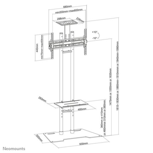Soporte de suelo Neomounts PLASMA-M1700ES para TV 32-70" Altura regulable 50Kg gestión de cables