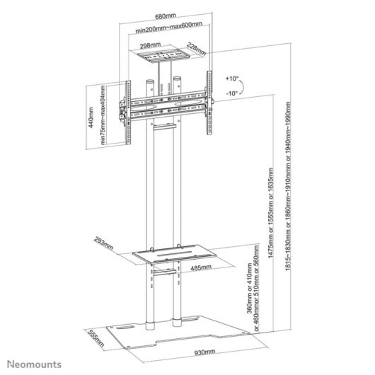 Soporte de suelo Neomounts PLASMA-M1700ES para TV 32-70" Altura regulable 50Kg gestión de cables
