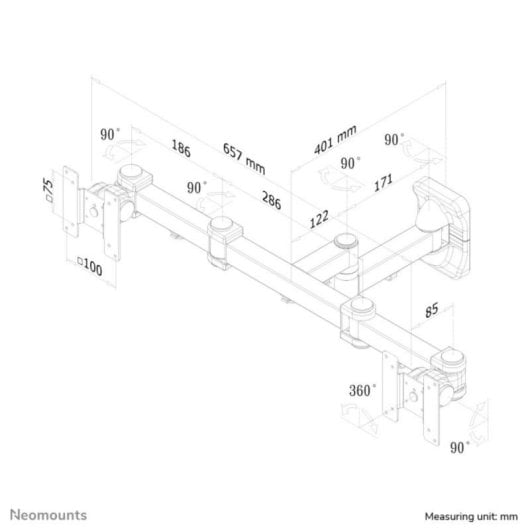 Soporte de pared Neomounts FPMA-W960D doble monitor 10-27" VESA 75/100 ajuste total negro