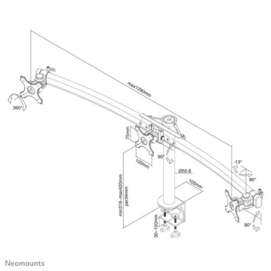 Braço de Monitor Neomounts FPMA-D700D3 10-27" Ajustável Preto Braço de Monitor Neomounts FPMA-D700D3 10-27" Ajustável Preto