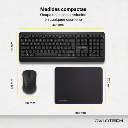 Owlotech MK300 Combo Tastiera wireless + Mouse + Tappetino per mouse nero