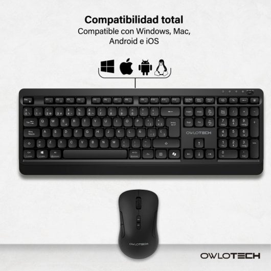 Owlotech MK300 Combo Tastiera wireless + Mouse + Tappetino per mouse nero