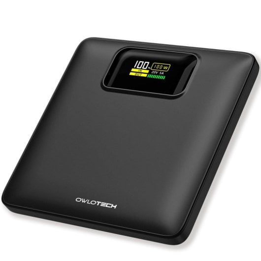 Bateria externa Owlotech Kireon 100W 20000mAh com carregamento rápido USB-C para portáteis, preta.