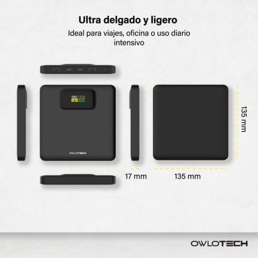 Bateria externa Owlotech Kireon 100W 20000mAh com carregamento rápido USB-C para portáteis, preta.