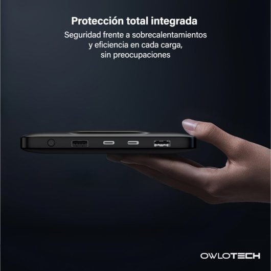 Bateria externa Owlotech Kireon 100W 20000mAh com carregamento rápido USB-C para portáteis, preta.