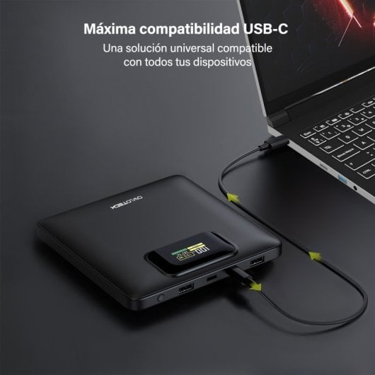 Bateria externa Owlotech Kireon 100W 20000mAh com carregamento rápido USB-C para portáteis, preta.