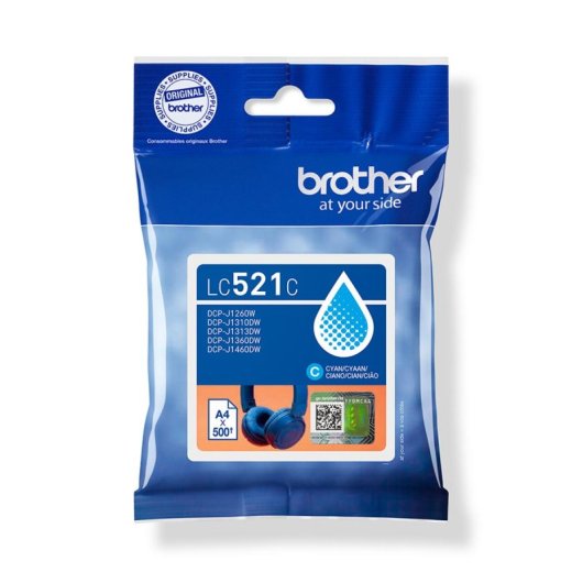 Cartucho tinta Brother LC521C Cian 500 páginas Pack individual