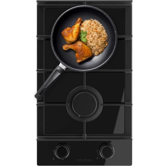 Placa de gas Cecotec Bolero Squad G 2400F Glass Black 2 fuegos 5,2kW Cristal Negro Hierro Fundido WOK
