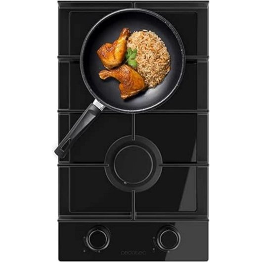 Placa de gas Cecotec Bolero Squad G 2400F Glass Black 2 fuegos 5,2kW Cristal Negro Hierro Fundido WOK