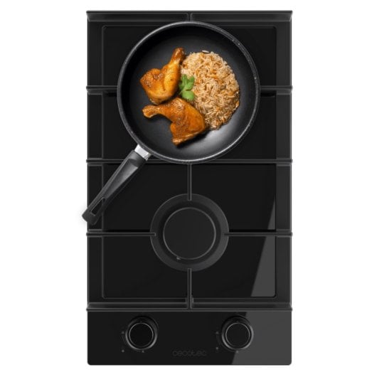 Plaque de gaz Cecotec Bolero Squad G 2400F Glass Black 2 feux WOK 5,2 kW Fonte