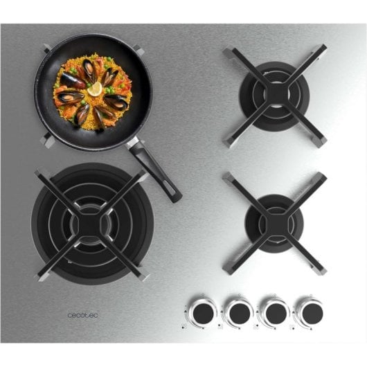 Placa de Gas Cecotec Bolero Squad G 4400S Inox 4 Fuegos 8kW WOK Triple Corona Inoxidable