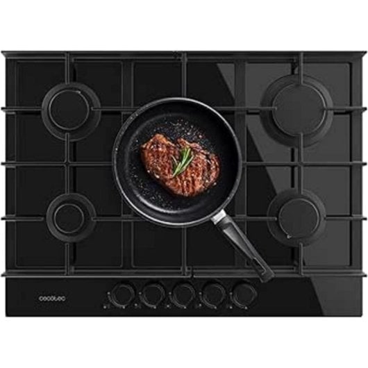 Placa de Gas Cecotec Bolero Squad G 5400F 5 Fuegos 10,4kW Glass Black Hierro Fundido WOK