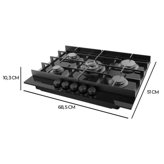 Placa de gas Cecotec Bolero Squad G 5400F 5 fuegos cristal negro WOK hierro fundido