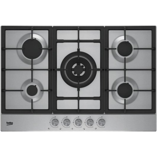 Placa de gas Beko HIAW 75225 SL 5 fuegos encastrable acero inoxidable 75cm apagado automático