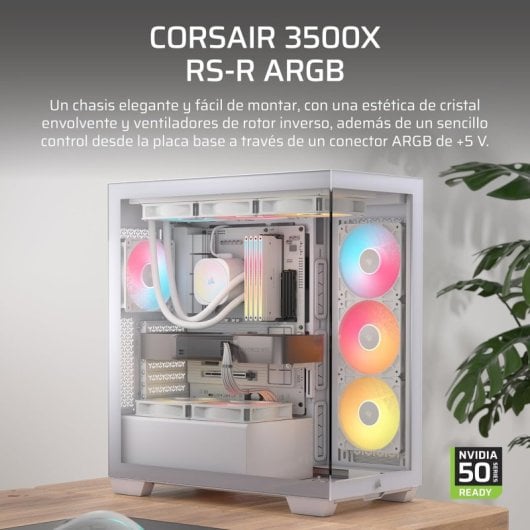 Caja PC CORSAIR 3500X RS-R ARGB Semitorre Blanco 3 Ventiladores Vidrio Templado