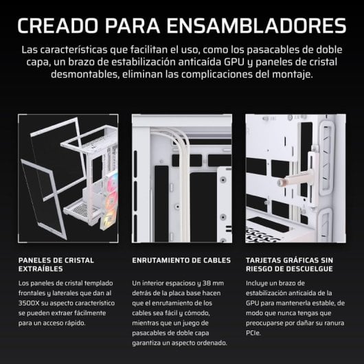 Caja PC CORSAIR 3500X RS-R ARGB Semitorre Blanco 3 Ventiladores Vidrio Templado
