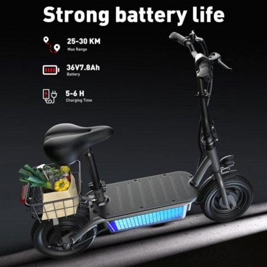 Scooter elétrica iScooter F2 500W, banco rebatível de 10", 36V 7,8Ah, autonomia de 30km, cinzento