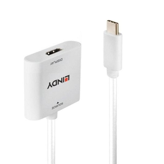 Adaptador USB-C para HDMI 4K 60Hz HDR 0,1m Branco Plug and Play Lindy 43339