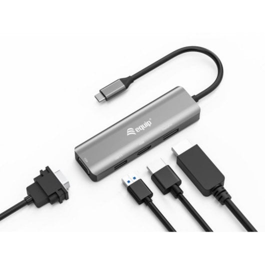 Adaptador USB-C Equip 133485 HDMI DisplayPort VGA USB 2.0 4K Aluminio Negro/Plata