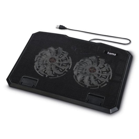 Soporte refrigerante portátil Hama Black Metal 2 ventiladores LED azul hasta 15,6" ajuste altura