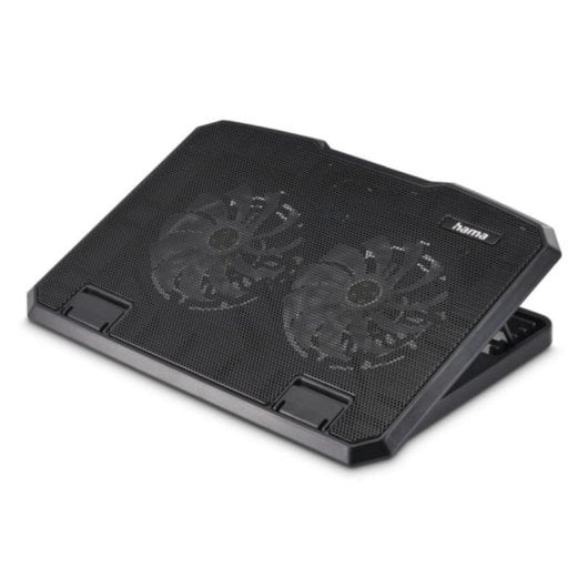 Soporte refrigerante portátil Hama Black Metal 2 ventiladores LED azul hasta 15,6" ajuste altura