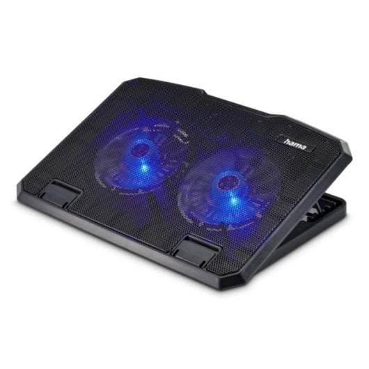 Soporte refrigerante portátil Hama Black Metal 2 ventiladores LED azul hasta 15,6" ajuste altura