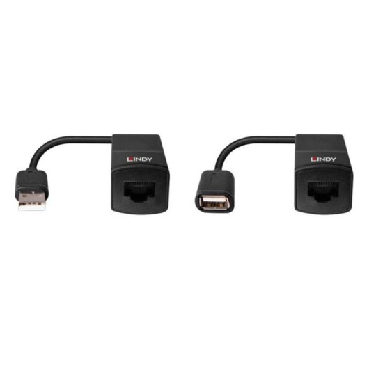 Transmissor e receptor de rede Lindy 43365 60 m 12 Mbit/s Cat5e Cat6 Preto Plástico
