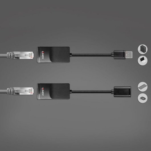 Transmissor e receptor de rede Lindy 43365 60 m 12 Mbit/s Cat5e Cat6 Preto Plástico