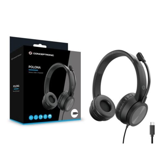 Auricular Conceptronic POLONA05BC USB-C Negro Diadema Binaural con Cancelación de Ruido 2m