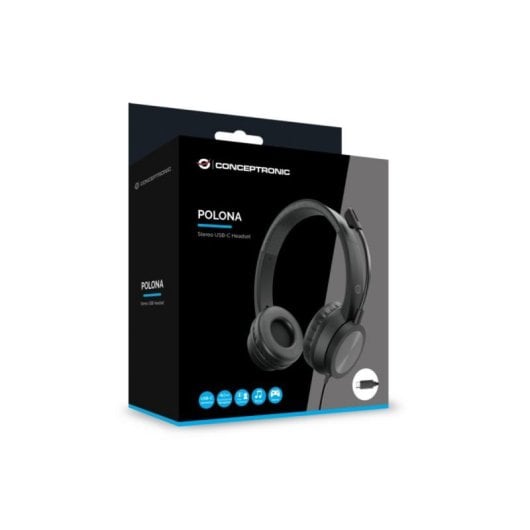 Auricular Conceptronic POLONA05BC USB-C Negro Diadema Binaural con Cancelación de Ruido 2m