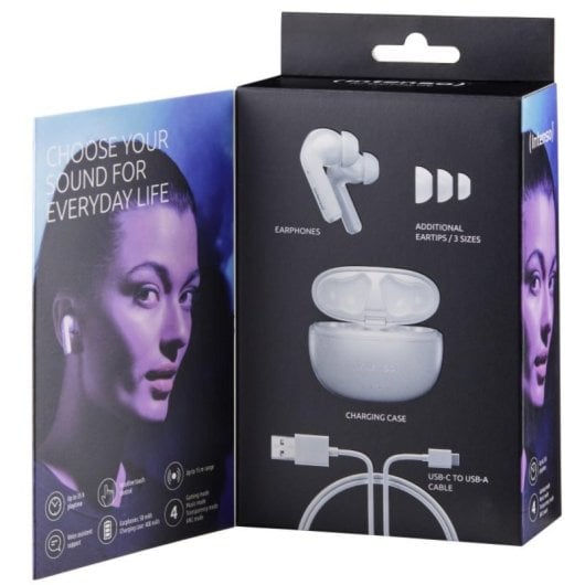 Auricular Intenso White Buds T302A Bluetooth 5.3 ANC 4 Modos True Wireless Blanco