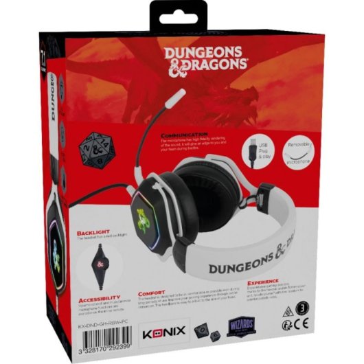 Konix 82381120335 Headset Gaming RGB USB com Microfone Extraível Preto/Branco