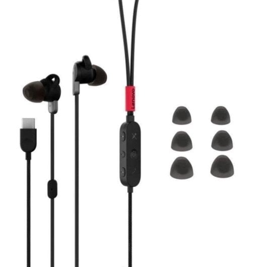 Auriculares Lenovo 4XD1C99220 com fio USB-C para videoconferências, gaming, Cancelamento de Ruído, Preto